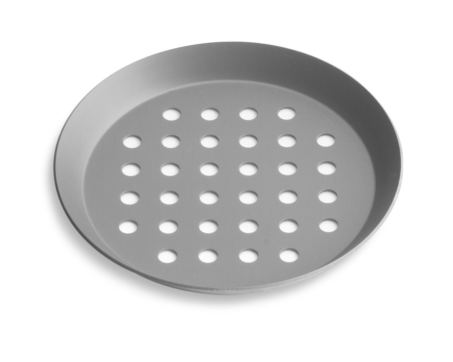 7" Perforated Press Cut Pizza Pan with Hard Coat Anodized Finish