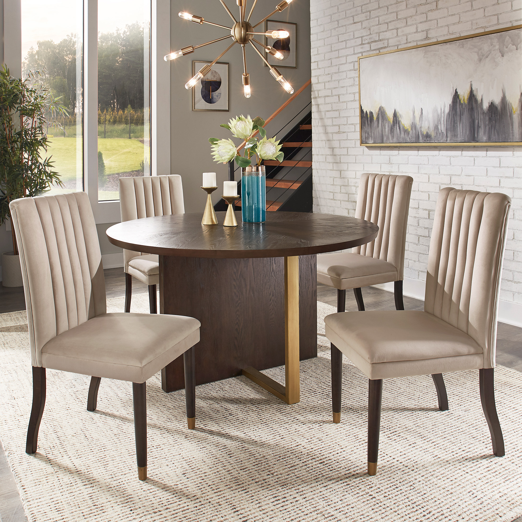 Espresso Wood Velvet Upholstered Dining Set