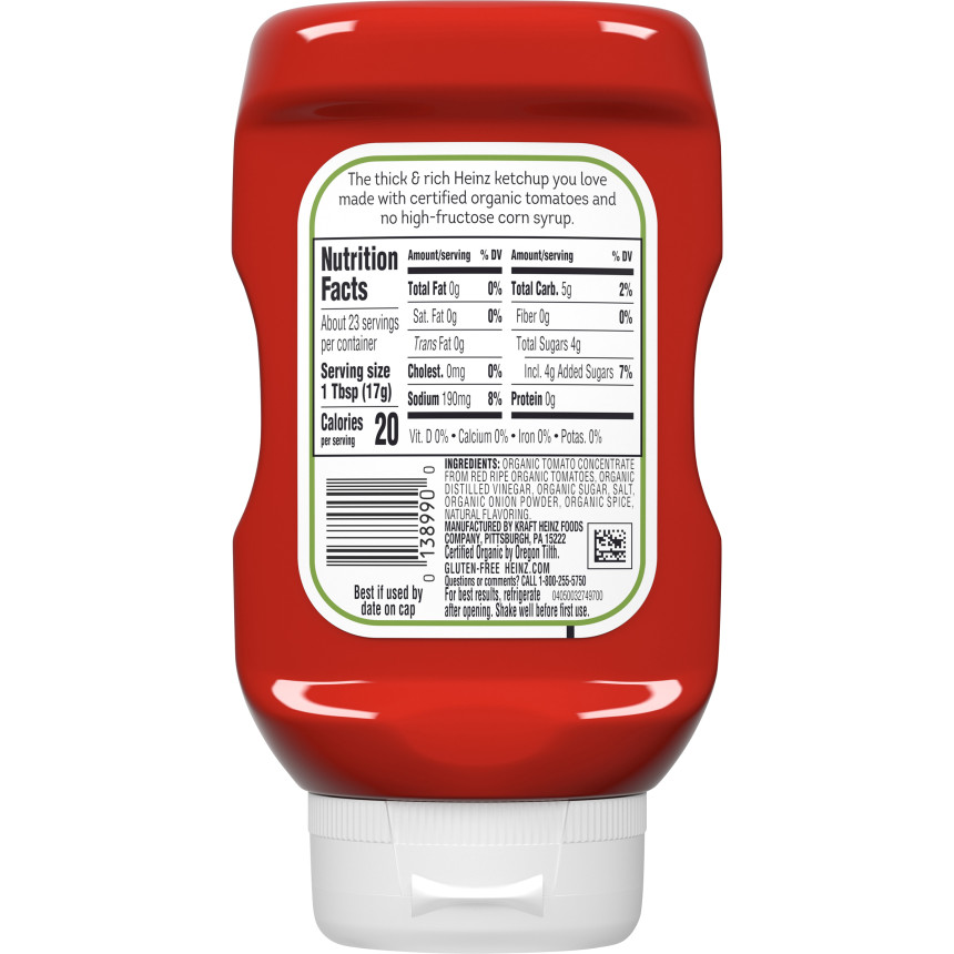  Heinz Organic Tomato Ketchup, 14 oz Bottle 