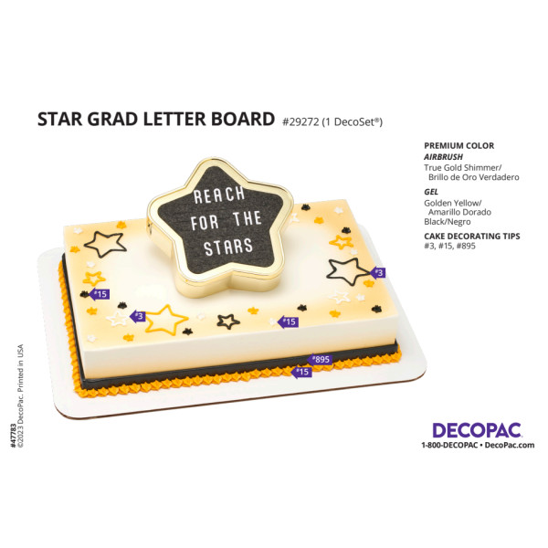 Star Grad Letter Board Cake Decorating Instruction Card