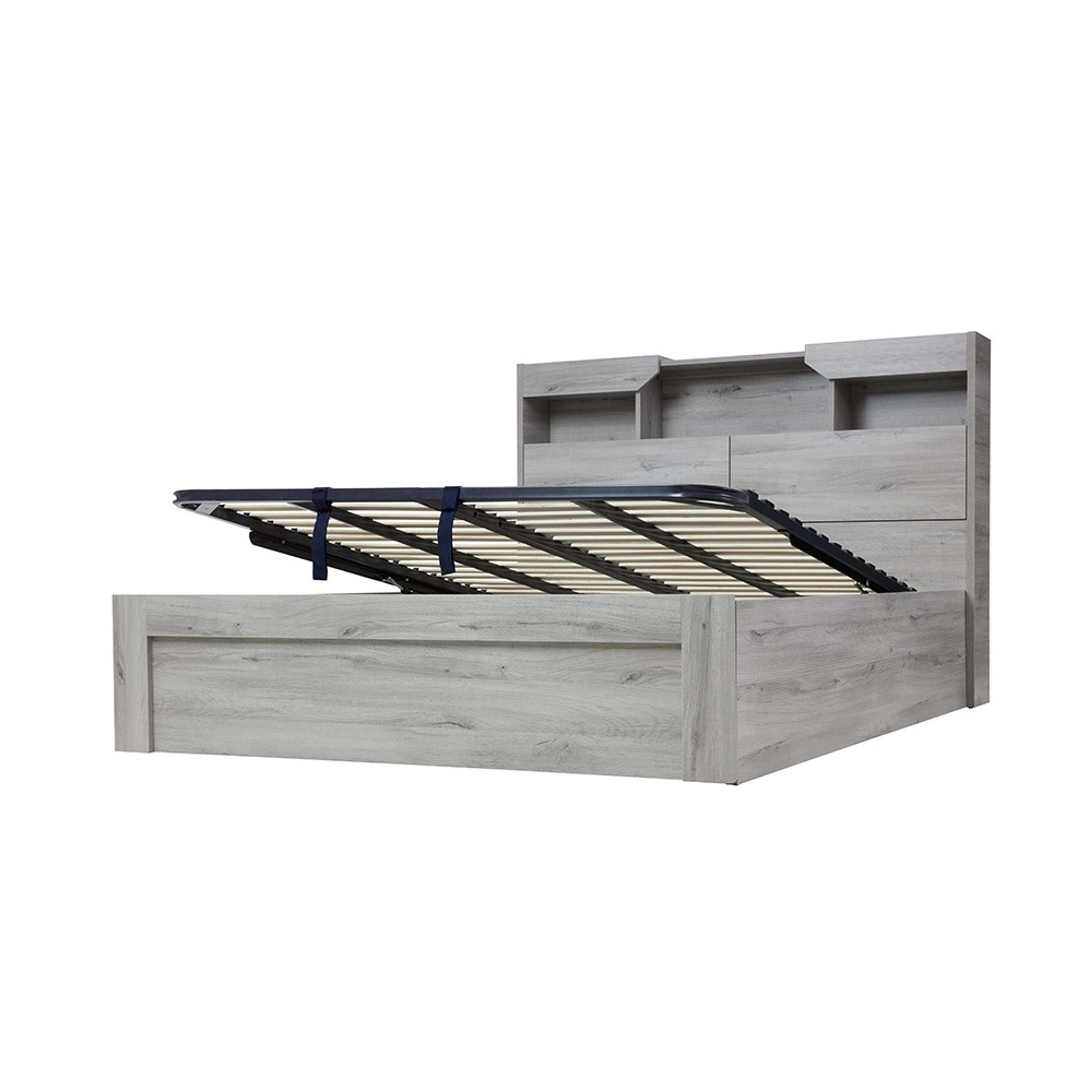 Product image of the  Sovereign Bed Frame, Gas Lift & End Drawer Base, Washed Grey from Forty Winks