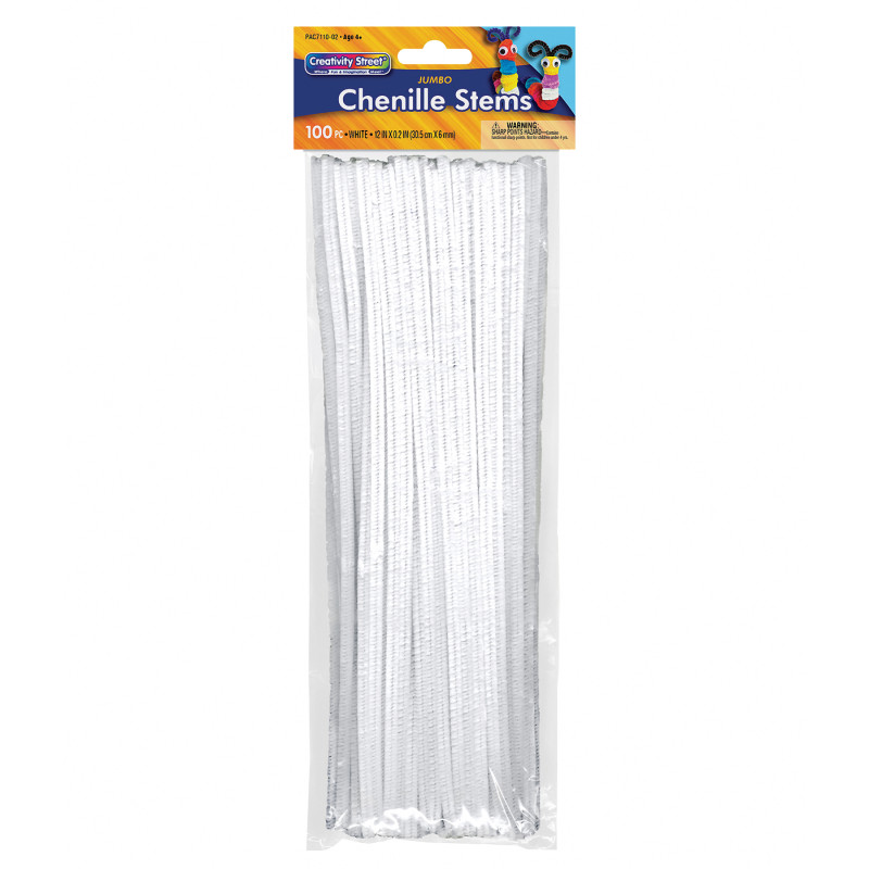 Jumbo Chenille Stems, White, 6mm x 12", 100 pcs.