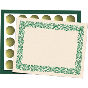 Art Deco Set -Green Border Paper, Plain Folders, Gold Seals