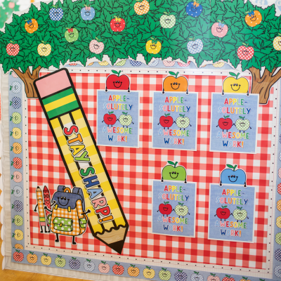 Fadeless Schoolgirl Style Bulletin Board Paper, 47.25” x 25’, Red Gingham, 1 Roll example 2