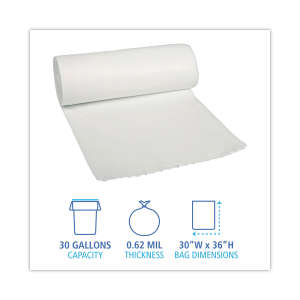 Boardwalk,  LLDPE Liner, 30 gal Capacity, 30 in Wide, 36 in High, 0.62 Mils Thick, White