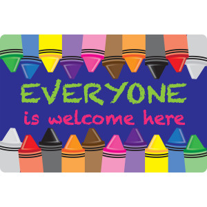 Welcome Mat with Slip Resistant Backing, 15.5" x 23.5", Crayons, Everyone is Welcome Here