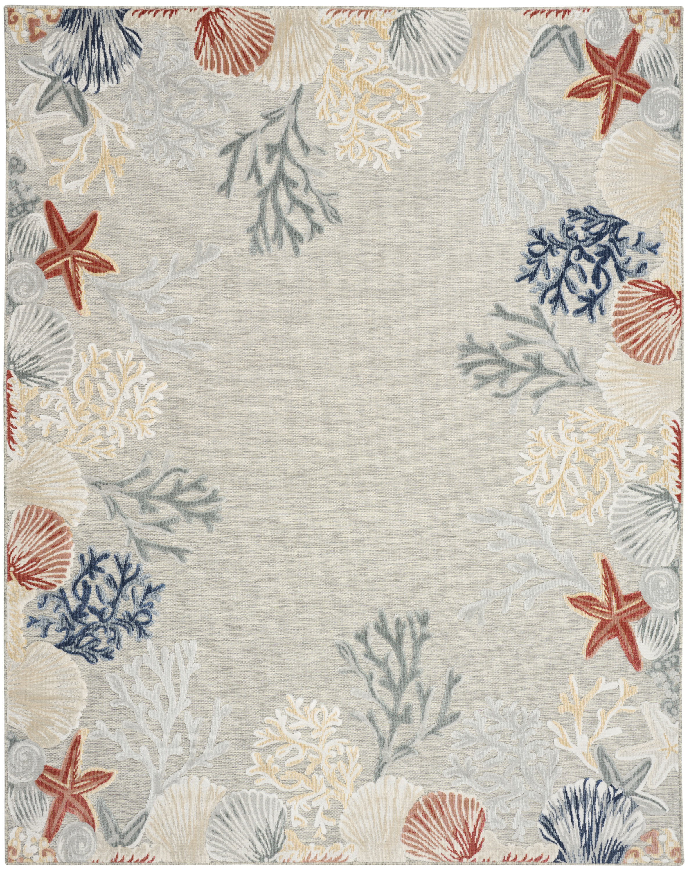 Nourison Suncoast 7'10" x 9'10" Grey Multicolor Coastal, Nautical & Beach Rug