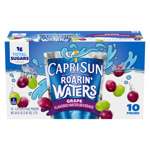 Capri Sun Roarin' Waters Grape Geyser Naturally Flavored Water Beverage, 10 ct Box, 6 fl oz Drink Pouches Image