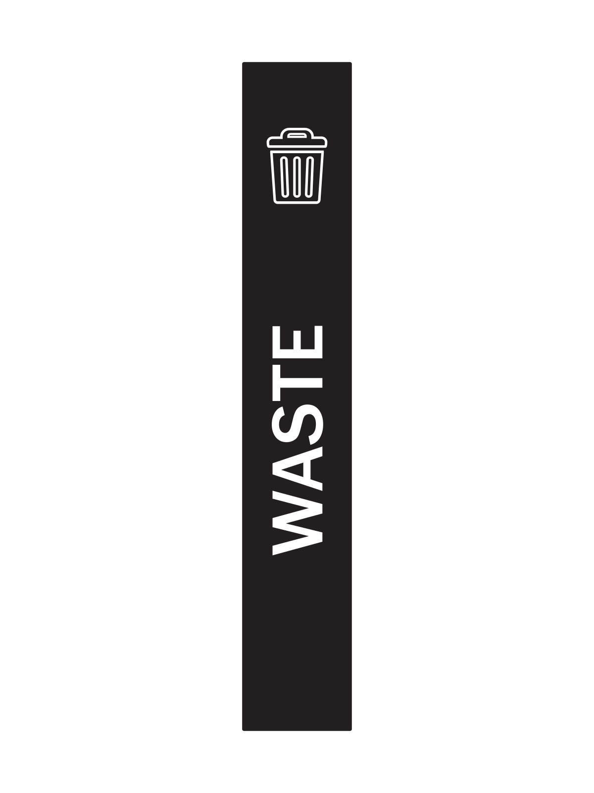 black vinyl label with WASTE and trash can icon for VistaBin Clear waste container