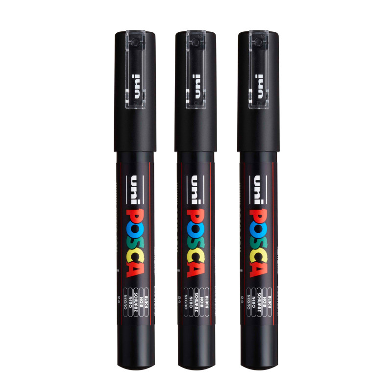 PC-1M Paint Marker, Extra Fine Bullet Tip (0.7-1.0 mm), Black, Pack of 3