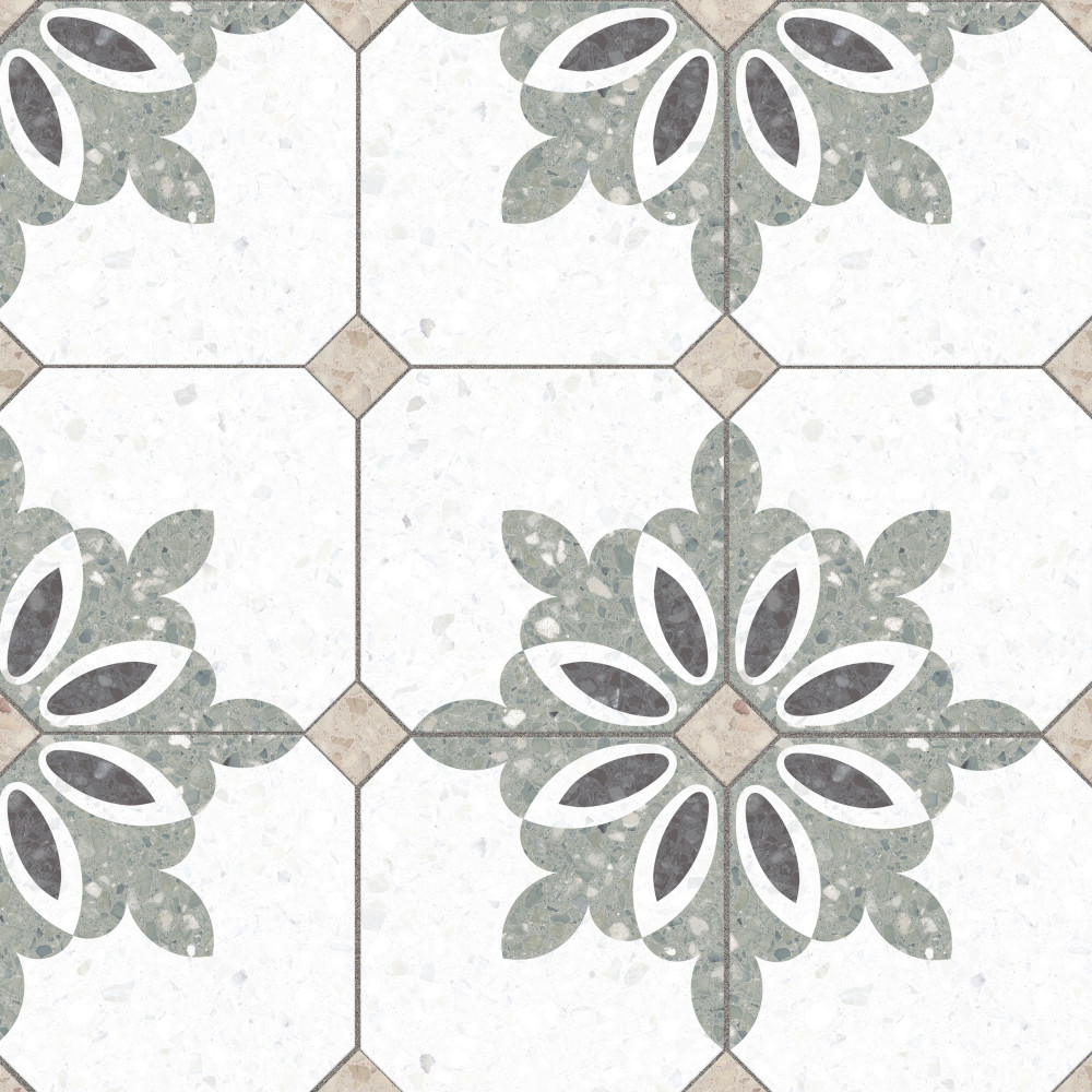 Riviera Octagon Antibes Verde with Taco Beige 7-7/8 in. x 7-7/8 in. Porcelain Floor and Wall Tile