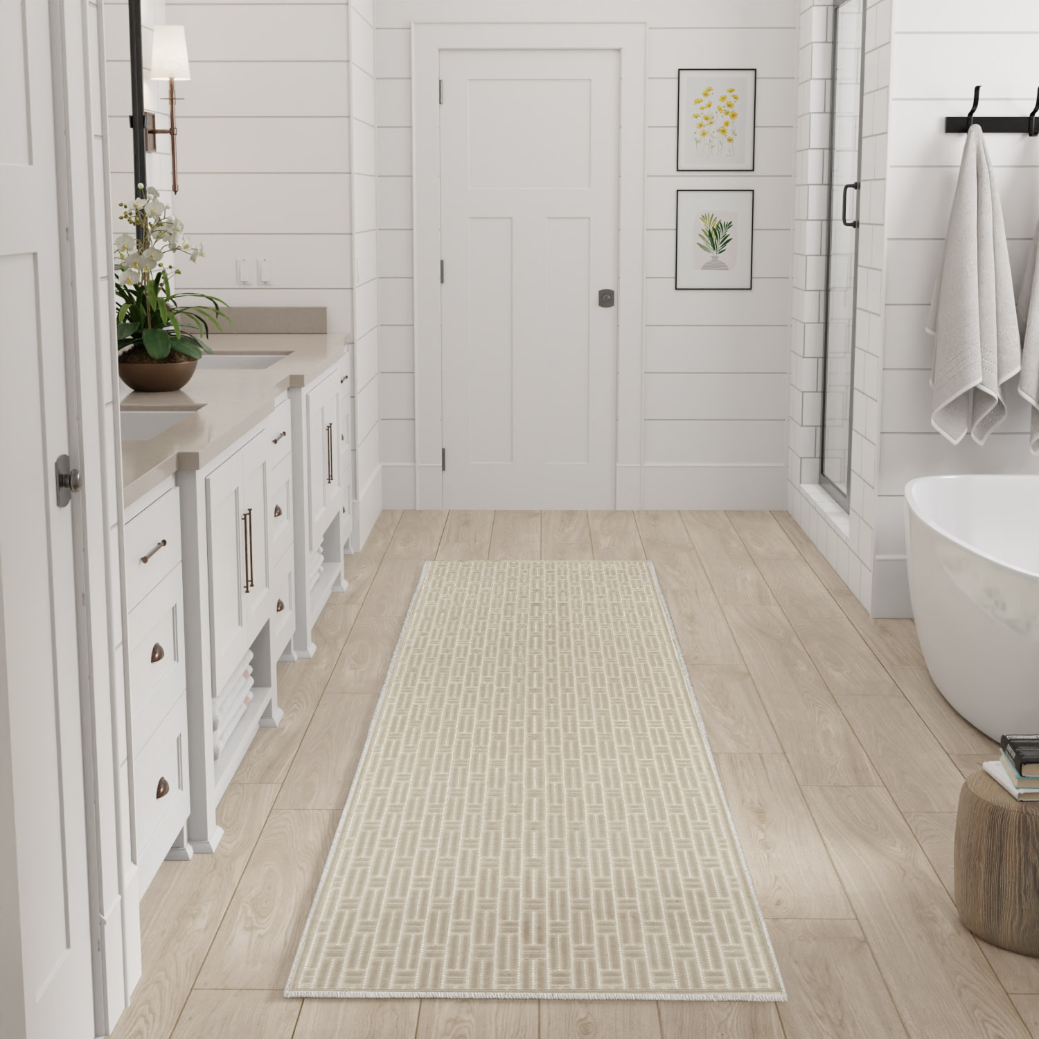 Nourison Washable Charm 2'2" x 8' Silver Ivory Modern Indoor Rug