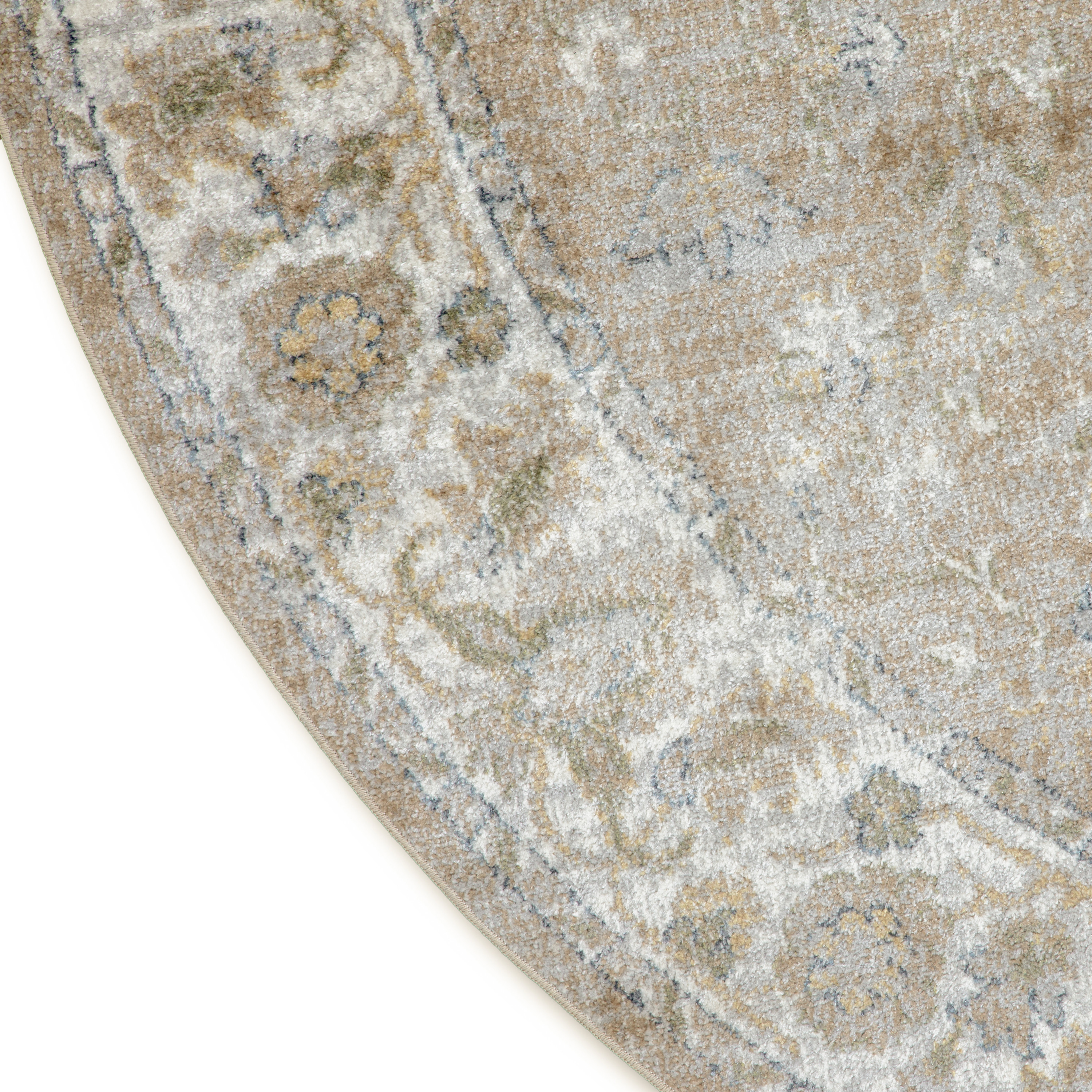Nourison Astra Machine Washable 5'3" x Round Beige Vintage Indoor Rug
