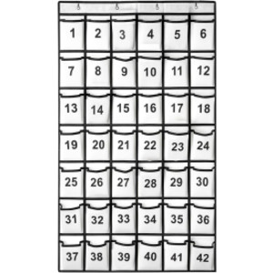 Hanging Classroom Cell Phone Organizer, 42 Numbered Pockets, Wall & Door Storage Holder, White/Black Trim
