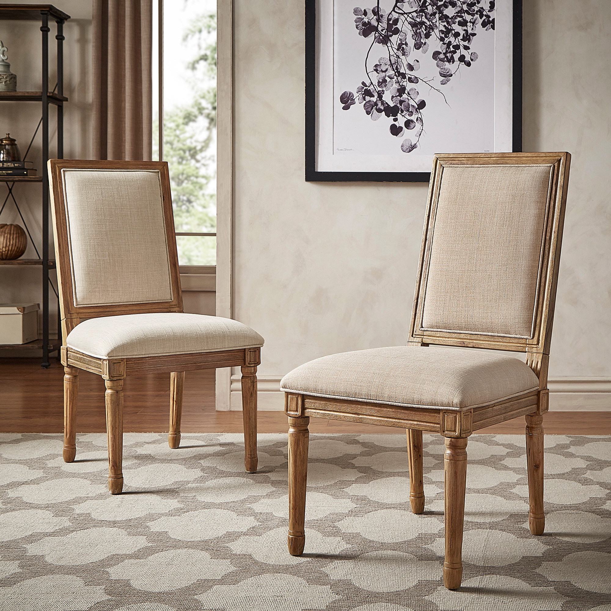 Rectangular Linen and Wood Dining Chairs (Set of 2)
