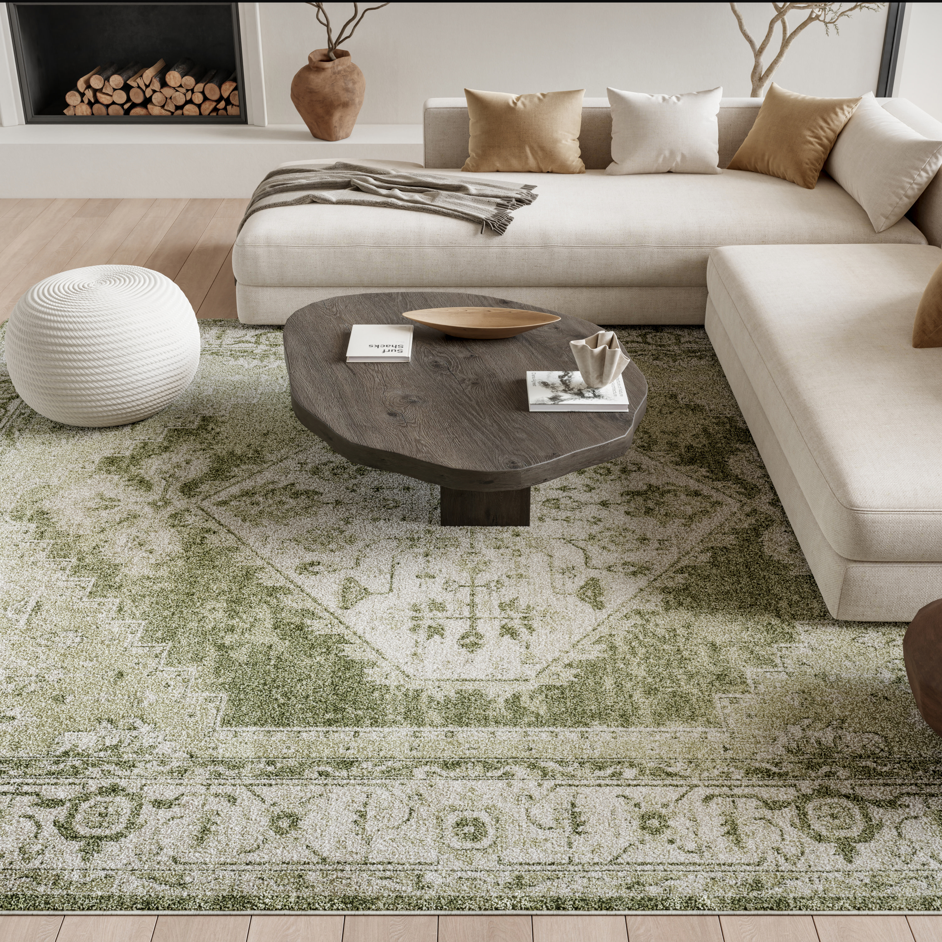 Nourison Astra Machine Washable 9' x 12' Ivory Green Vintage Indoor Rug