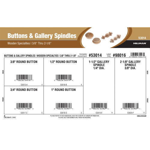 Buttons & Gallery Spindles Assortment (3/8