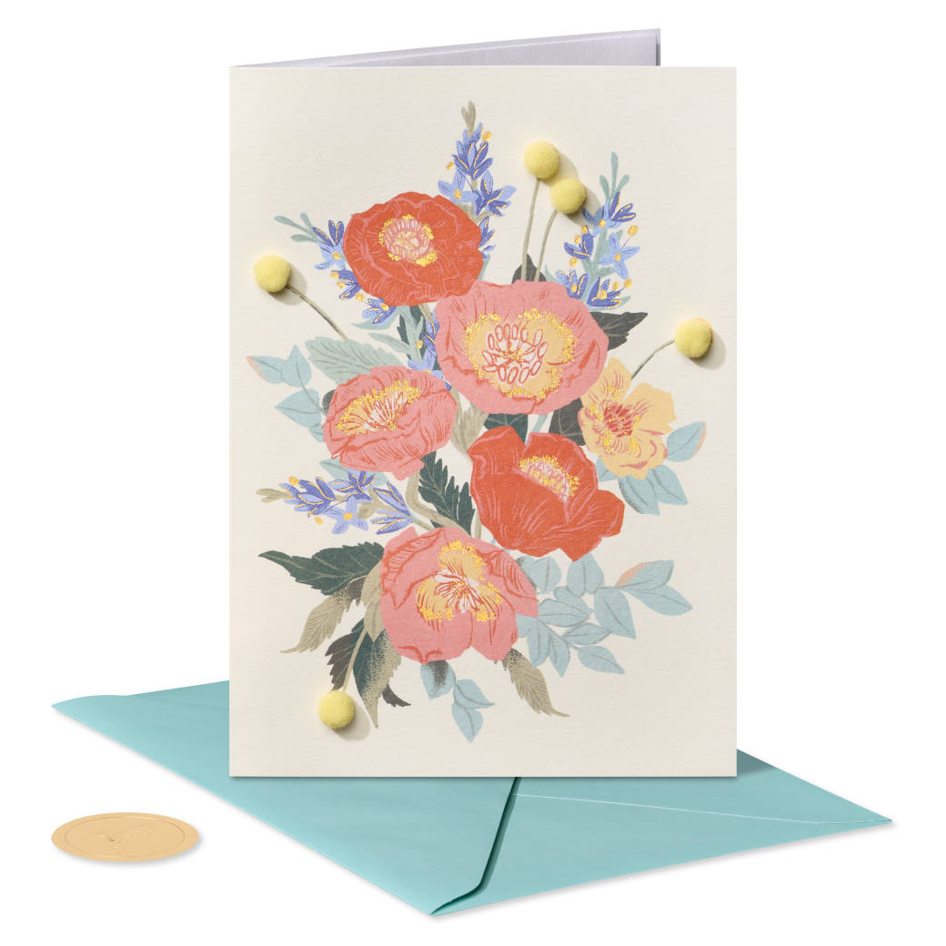 Blue Coral Flowers Thinking of You Friendship Greeting Card