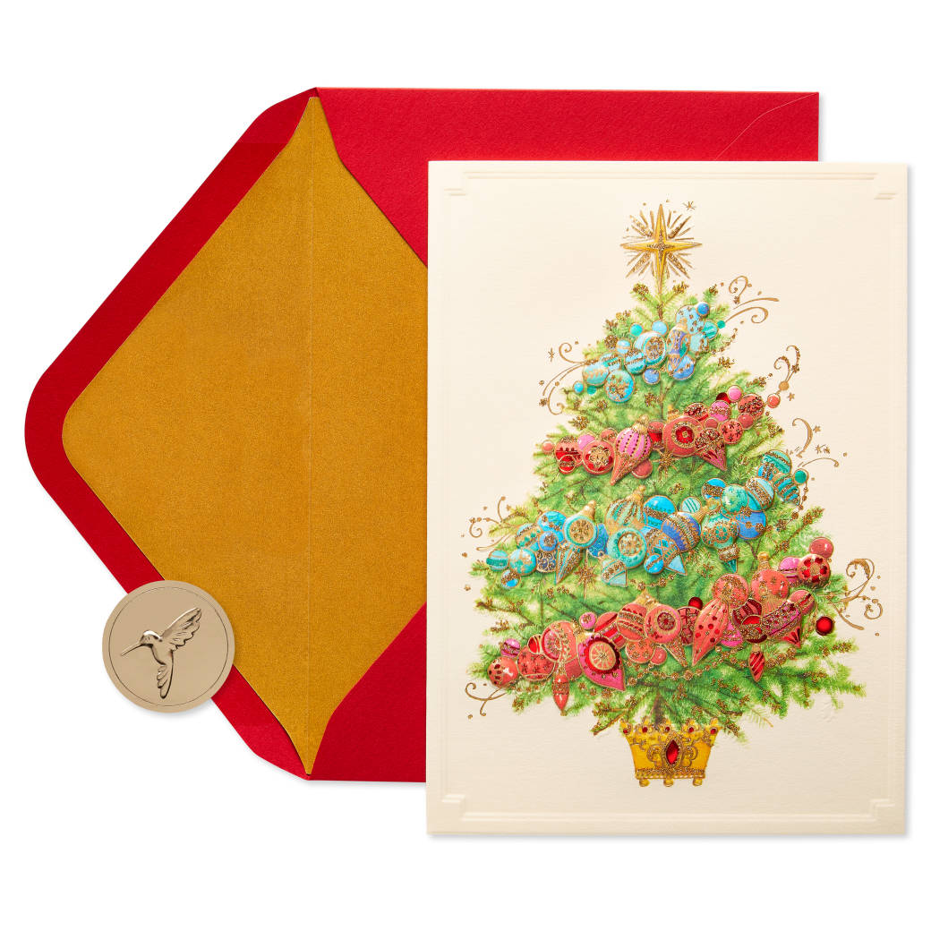 Christmas Tree with Holiday Ornaments Christmas Boxed Cards - Glitter-Free, 12-Count Image 1