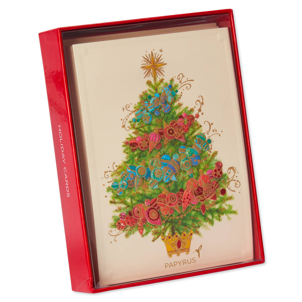 Christmas Tree with Holiday Ornaments Christmas Boxed Cards - Glitter-Free, 12-Count Image 7