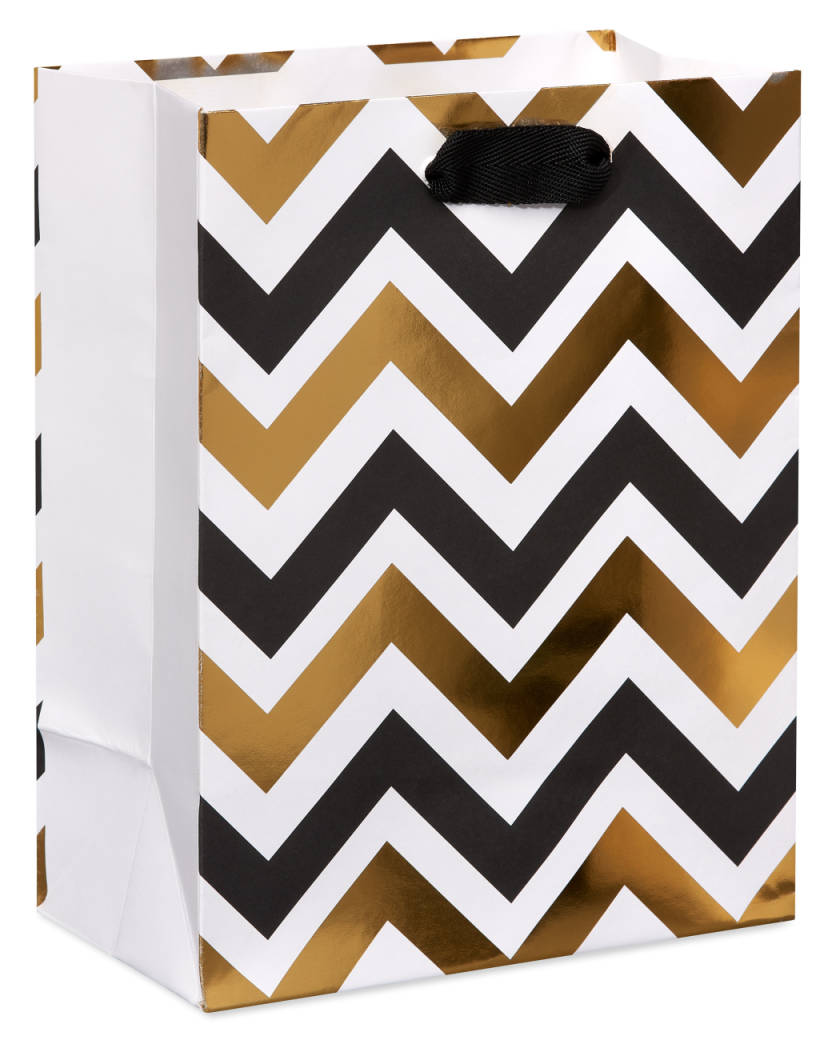 Black and Gold Chevron Medium Gift Bag 1 Bag