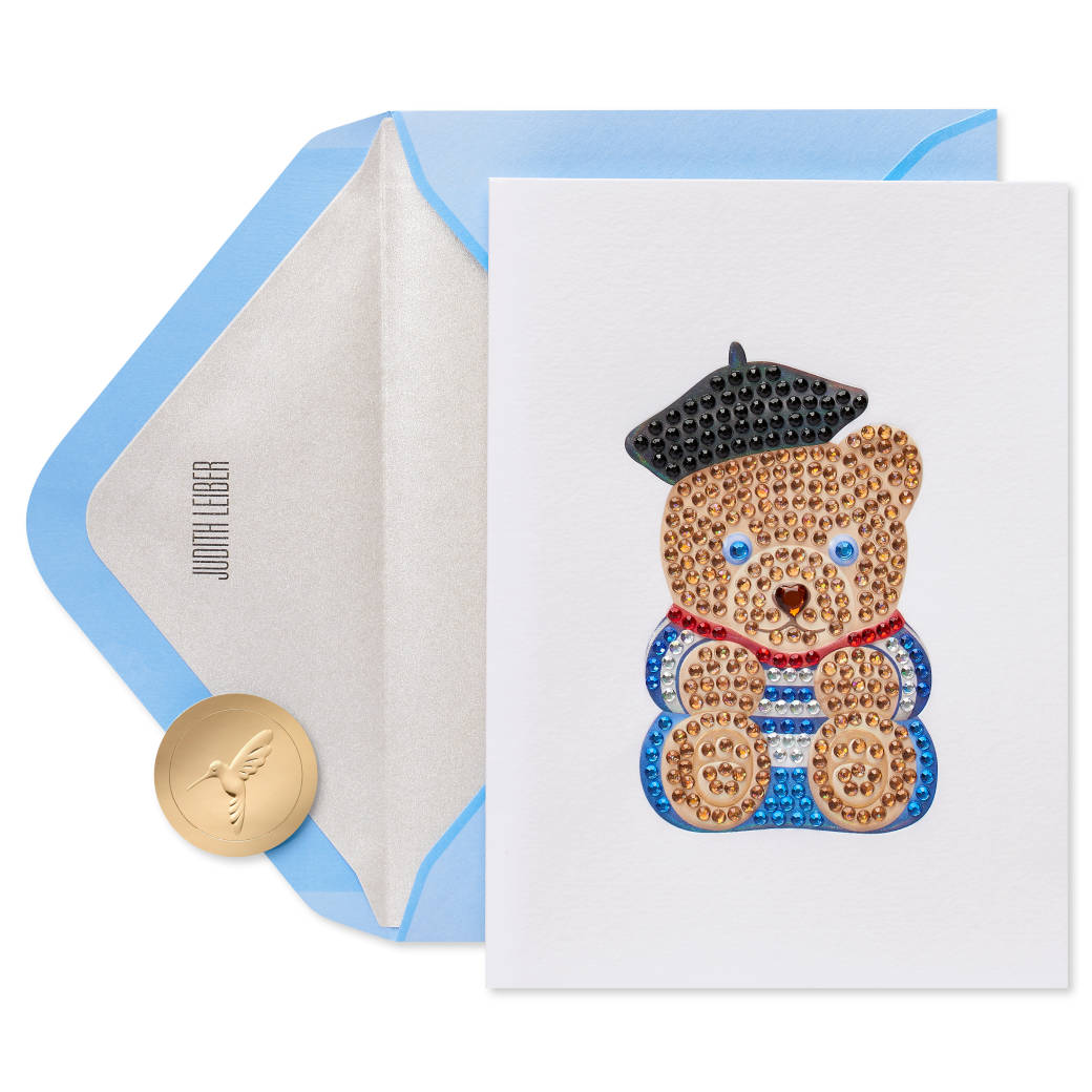 Gemmed French Bear Blank Greeting Card - Designed by Judith Leiber Image 1