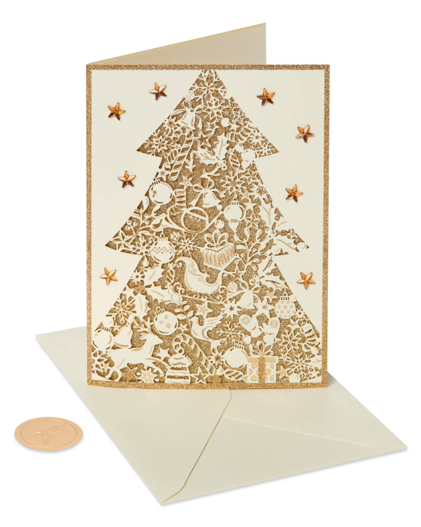 Gold Glitter Holiday Christmas Tree Holiday Boxed Cards, 8-Count Image 5