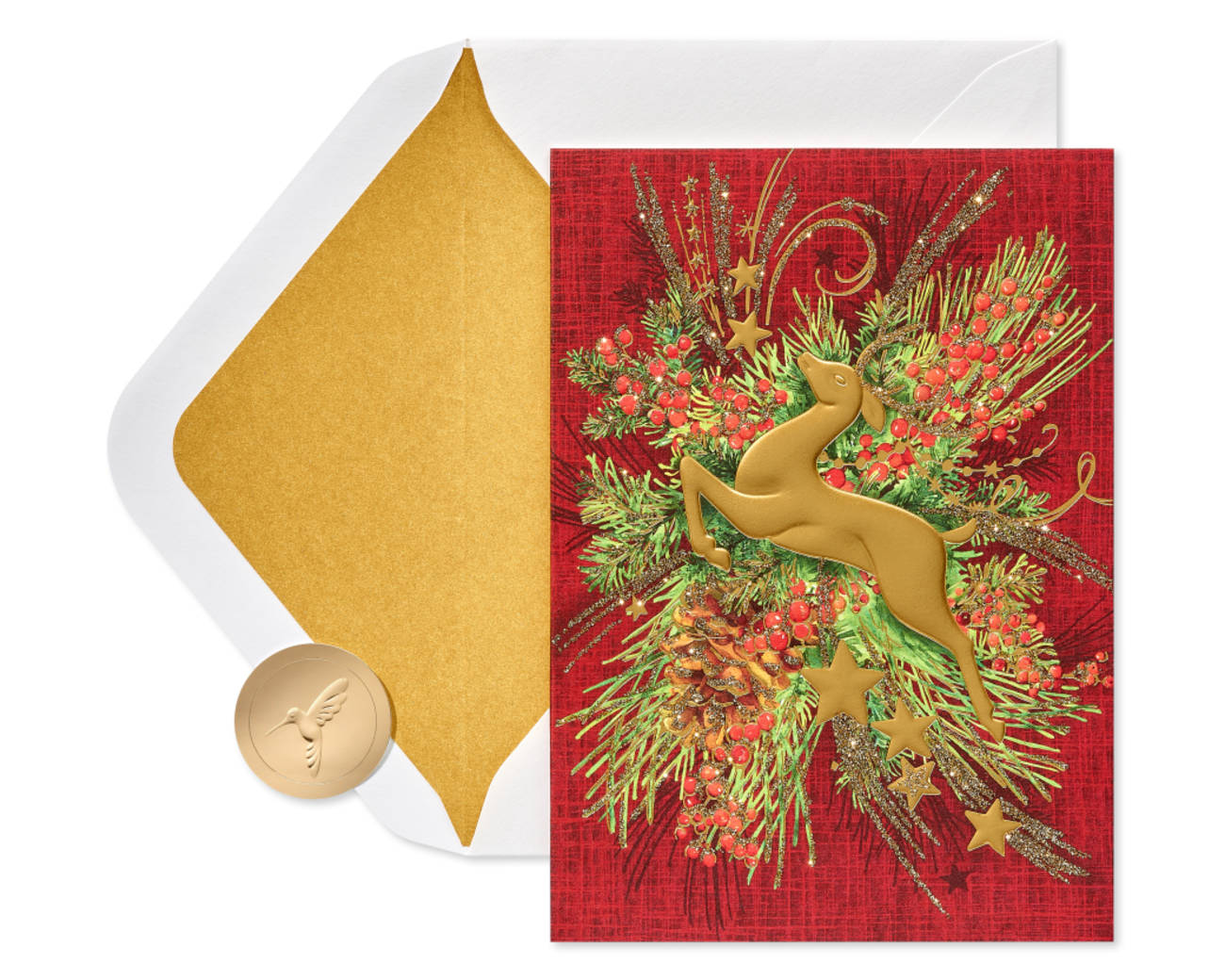 Gold Holiday Reindeer Forest Holiday Boxed Cards, 12-Count Image 1