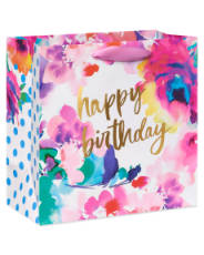 Floral Watercolor Large Birthday Gift Bag 1 Bag