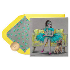 Girl & French Bulldog Blank Greeting Card - Designed by Bella Pilar Image 1