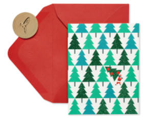 Pine Trees with Santa Holiday Christmas Boxed Cards - Glitter, 20-Count Image 1