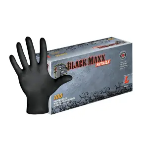 box of Dash brand black maxx nitrile exam gloves