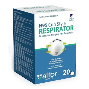 Altor Safety N95 NIOSH Cup Respirator 62210, USA Made - Box of 20