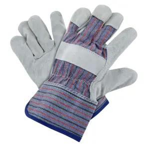 Rugged Blue Leather Palm Work Gloves