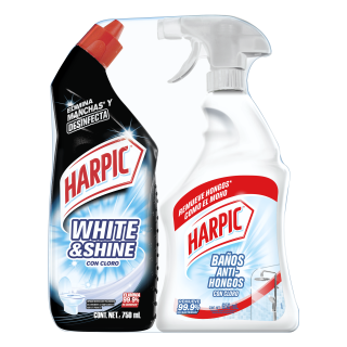 PAQUETE ESPECIAL DE HARPIC WHITE & SHINE 750ML CON HARPIC ANTI-HONGOS 650ML