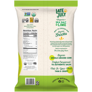 Straightbackimage for Late July Snacks Thin and Crispy Organic Tortilla Chips with Sea Salt and Lime, 10.1 oz Bag