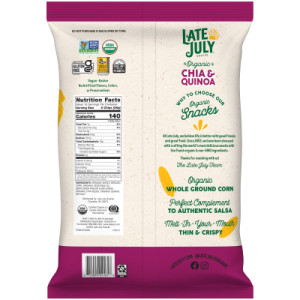 Straightbackimage for Late July Snacks Thin and Crispy Organic Tortilla Chips with Chia and Quinoa, 10.1 oz Bag