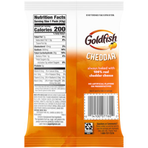 Straightbackimage for Pepperidge Farm Goldfish Baked Snack Crackers, Cheddar Cheese, 1.5 Ounces, Pack of 72