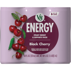 V8 +Energy® Black Cherry Juice Energy Drink, 8 fl oz Can (24 Pack)