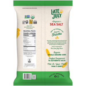 Straightbackimage for Late July Snacks Thin and Crispy Organic Tortilla Chips with Sea Salt, 10.1 oz Bag