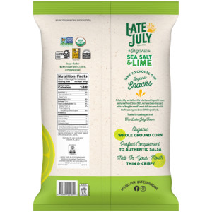 Straightbackimage for Late July Snacks Thin and Crispy Organic Tortilla Chips with Sea Salt and Lime, 10.1 oz Bag