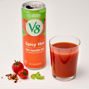 Styledimage for V8® Spicy Hot 100% Vegetable Juice, 11.5 fl oz Can (12 Pack)