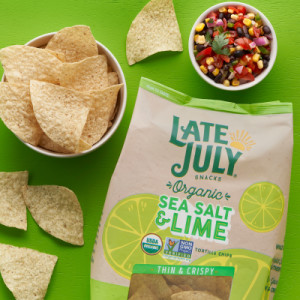 Styledimage for Late July Snacks Thin and Crispy Organic Tortilla Chips with Sea Salt and Lime, 10.1 oz Bag