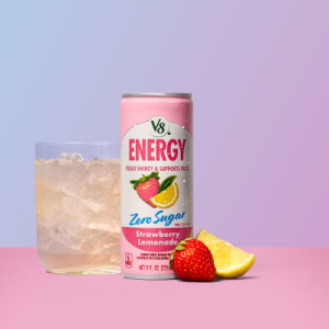Styledimage for V8 Energy® Zero Sugar Strawberry Lemonade, 11.5 fl. oz. Can (12 Pack)