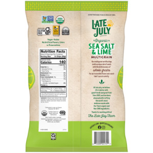 Straightbackimage for Late July Snacks, Organic Multigrain Tortilla Chips, Sea Salt and Lime, 7.5 Oz. Bag