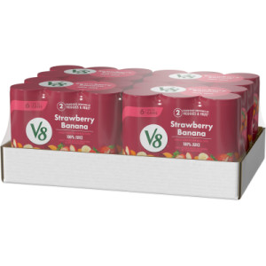 Closecaseimage for V8® Strawberry Banana 100% Fruit and Vegetable Juice, 8 fl oz Can (6 Pack)