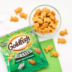 Styledimage for Pepperidge Farm® Goldfish® Flavor Blasted® Sour Cream & Onion Baked with Whole Grain Snack Cheddar Crackers, .75 Ounces, Pack of 300