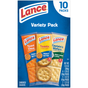 Straightbackimage for Lance Sandwich Crackers, Variety Pack, 3 Flavors, 10 Individually Wrapped Packs, 6 Sandwiches Each