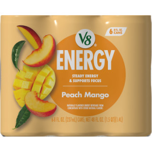 Straightbackimage for V8 +Energy® Peach Mango Juice Energy Drink, 8 fl oz Can (24 Pack)
