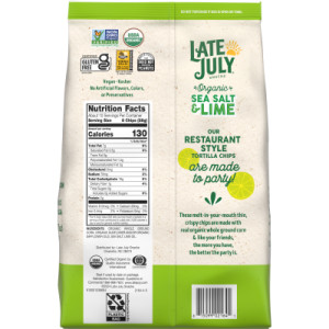 Straightbackimage for Late July Snacks Thin and Crispy Organic Tortilla Chips with Sea Salt and Lime, 10.1 oz Bag